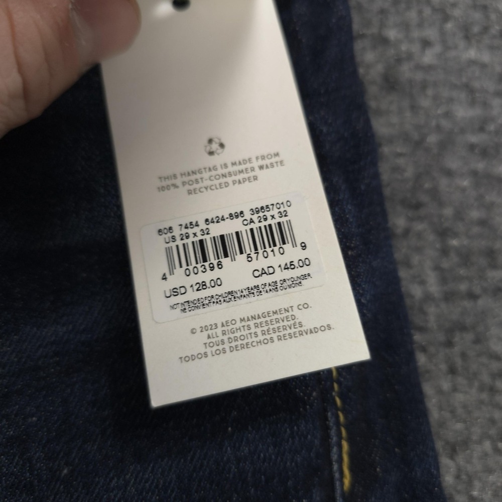 American Eagle Jeans Mens 29x31 Blue Denim Classic Selvedge AE77 Organic NEW - Picture 5 of 16